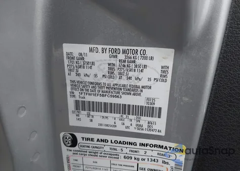 2011 Ford F-150 Fx4 из США, поврежденный, VIN 1FTFW1EF5BFC59563